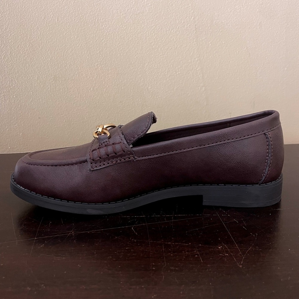 Old Navy Womens Tailored Moc L Burgundy Faux Leather Chain Loafers 6.5 768703-02 - Picture 5 of 9